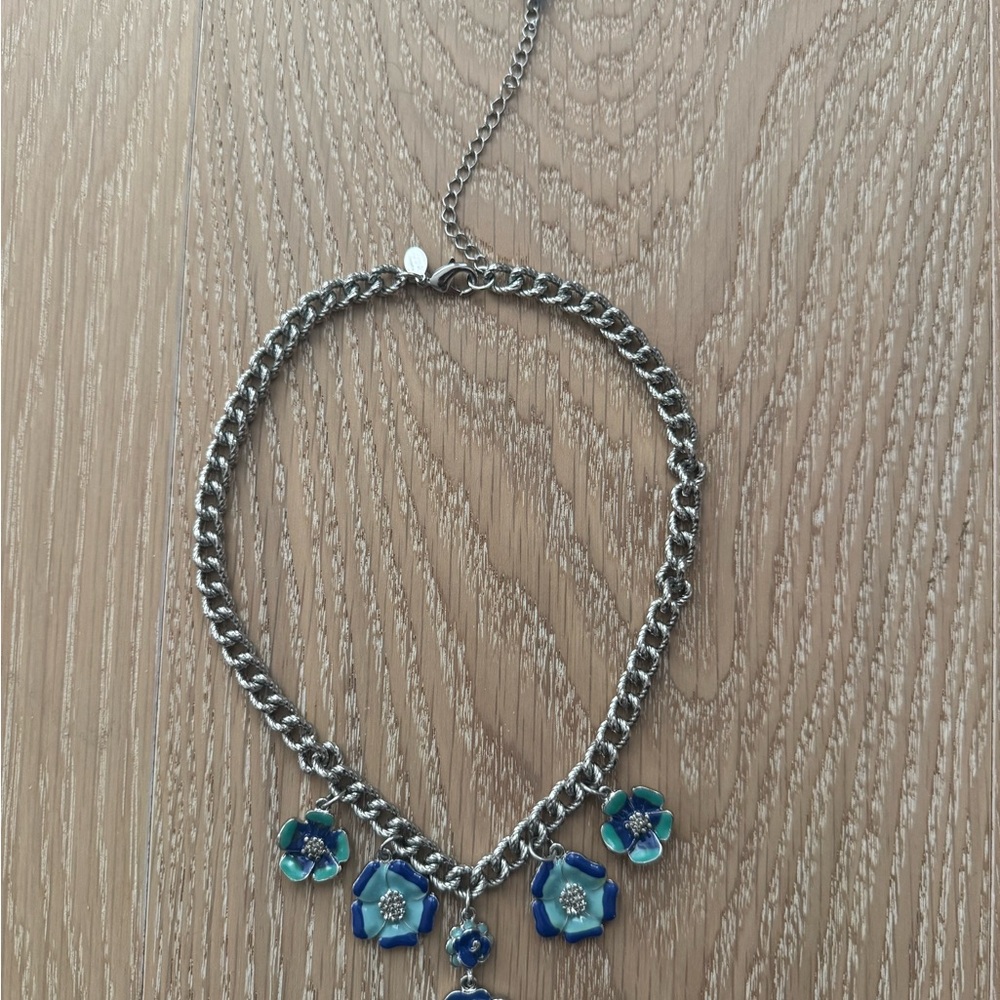 Blue and Silver Floral Necklace